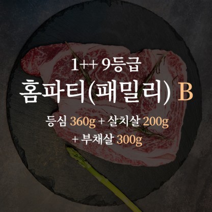 한우 1++ 9등급 거세우 홈파티(패밀리)세트A (등심 360g + 살치살 200g + 부채살 300g)